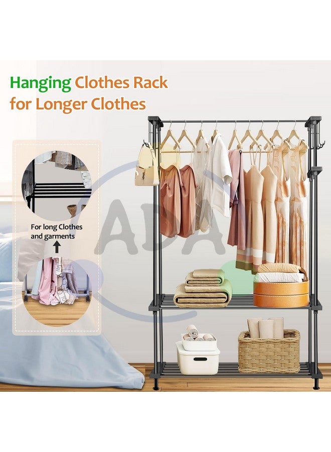 ADA ADA® Premium Metal Heavy Duty Drizzle Garment Rack with 10 Side Hooks, Multifunctional 2 Lower Shelves Clothe Rail - Black (84 x 31 x 140cm)  - Image 4