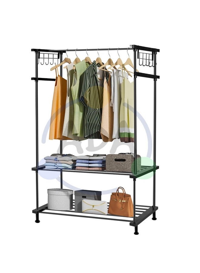ADA ADA® Premium Metal Heavy Duty Drizzle Garment Rack with 10 Side Hooks, Multifunctional 2 Lower Shelves Clothe Rail - Black (84 x 31 x 140cm)  - Image 2