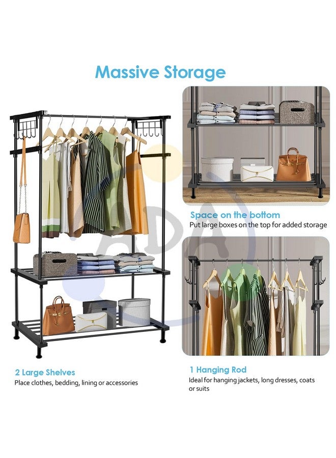 ADA ADA® Premium Metal Heavy Duty Drizzle Garment Rack with 10 Side Hooks, Multifunctional 2 Lower Shelves Clothe Rail - Black (84 x 31 x 140cm)  - Image 3