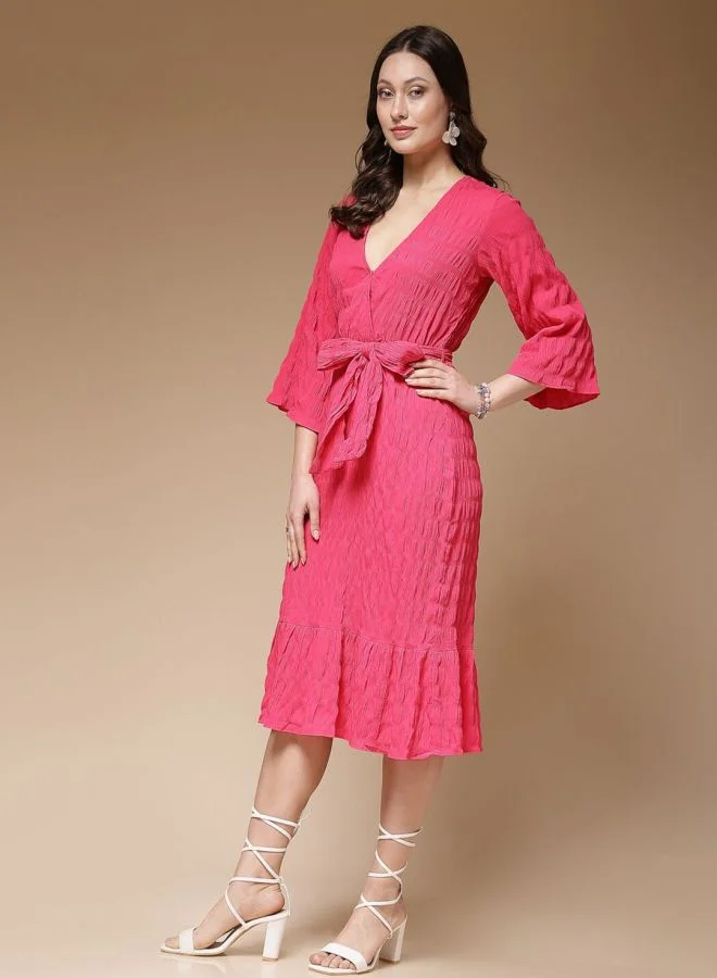 Freehand Textured Ruffle Hem Dress