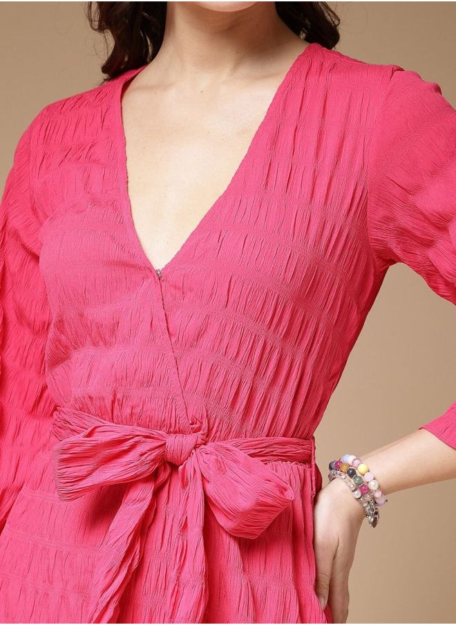 Freehand Women Fit and Flared Casual Solid Wrap Midi Dress  - Image 5