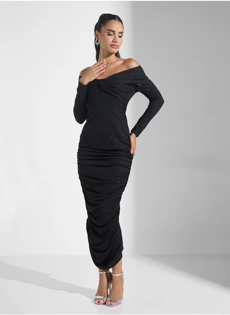 Ginger Boutique Off Shoulder Draped Bodycon Dress