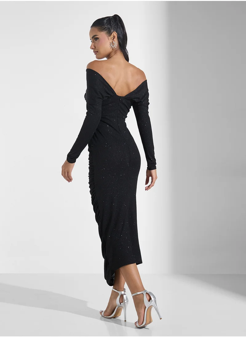 جينجر بوتيك Off Shoulder Draped Bodycon Dress