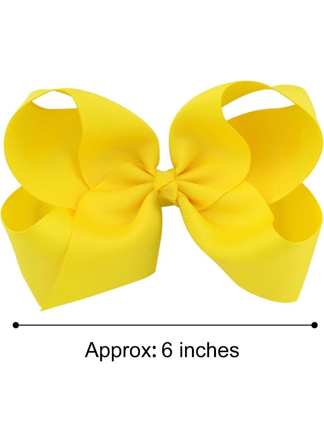 DEEKA 2 PCS 6" Big Hand-made Grosgrain Ribbon Solid Color Hair Bows Alligator Clips Hair Accessories for Little Teen Toddler Girls Kids Set of 2 -Yellow - Image 2