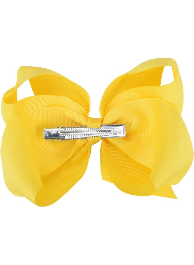 DEEKA 2 PCS 6" Big Hand-made Grosgrain Ribbon Solid Color Hair Bows Alligator Clips Hair Accessories for Little Teen Toddler Girls Kids Set of 2 -Yellow - Image 3