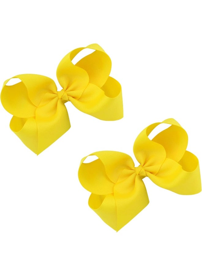 DEEKA 2 PCS 6" Big Hand-made Grosgrain Ribbon Solid Color Hair Bows Alligator Clips Hair Accessories for Little Teen Toddler Girls Kids Set of 2 -Yellow - Image 5