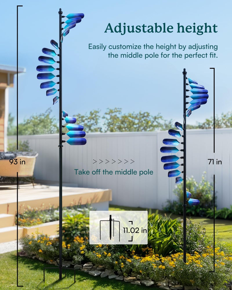 Cyan Oasis Wind Spinners Outdoor, 93" Large Metal Wind Spinners for Yard and Garden, Kinetic Wind Sculptures & Spinners with Stake, Windmill for Yard Art Decor (Peacock Spiral) - Image 3