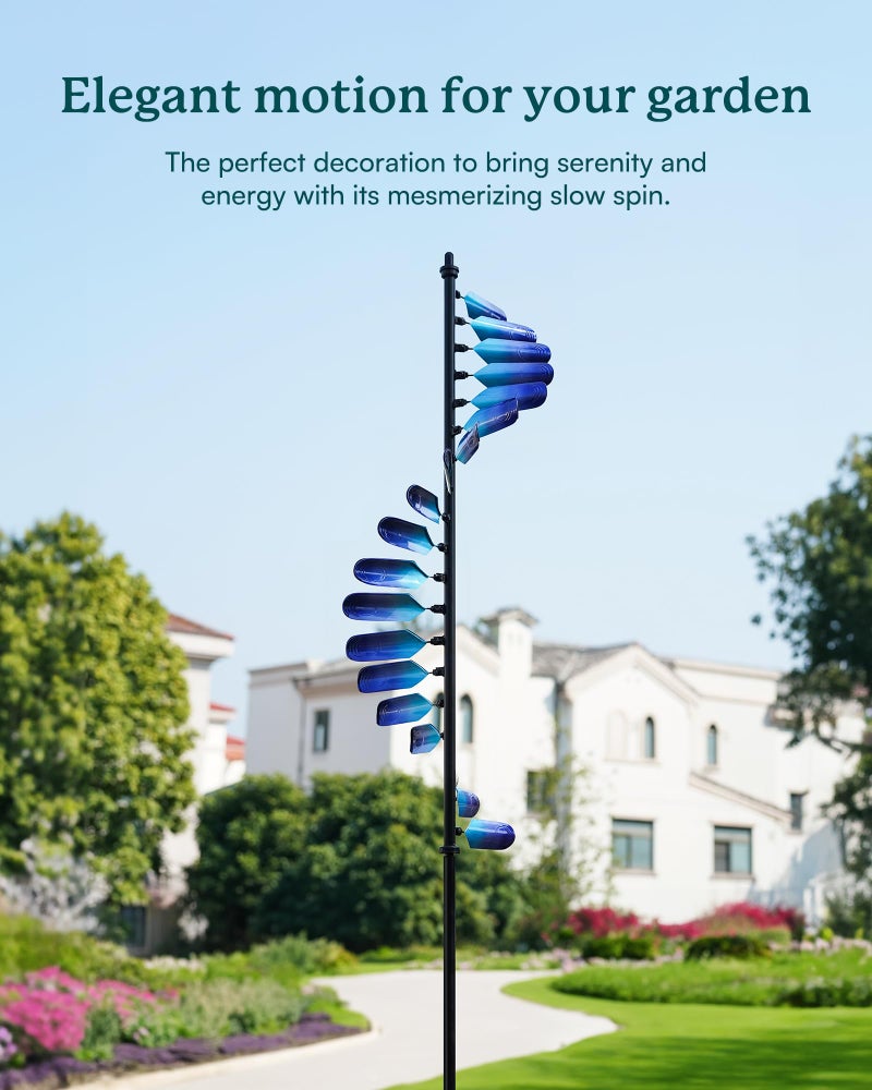 Cyan Oasis Wind Spinners Outdoor, 93" Large Metal Wind Spinners for Yard and Garden, Kinetic Wind Sculptures & Spinners with Stake, Windmill for Yard Art Decor (Peacock Spiral) - Image 2