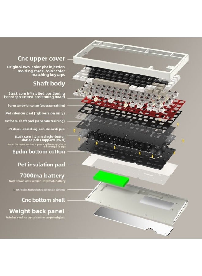 Generic - Three-mode Tuo W Electric Competition Customized RA Mechanical Keyboard INY75 Game OB Aluminum Tuo Wireless Bluetooth Computer-Color:Snow Moon Blue-electrophoresis-rgb/snow Top Cocoa Shaft/ice Crystal - Image 1