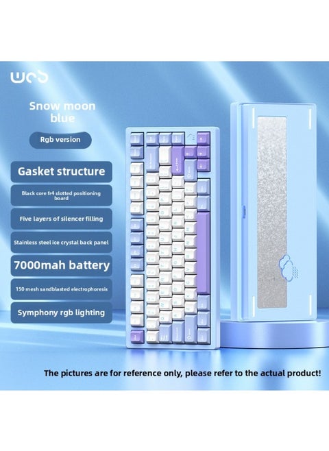 Three-mode Tuo W Electric Competition Customized RA Mechanical Keyboard INY75 Game OB Aluminum Tuo Wireless Bluetooth Computer-Color:Snow Moon Blue-electrophoresis-rgb/snow Top Cocoa Shaft/ice Crystal
