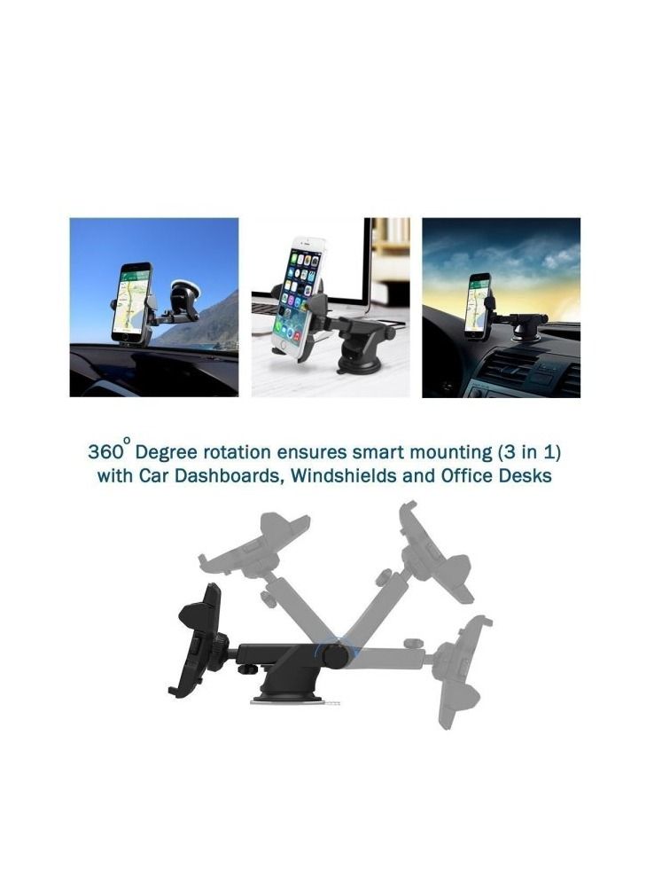 AS SEEN ON TV 360° Adjustable Rotation Long Neck Arm Hands Free Car Dashboard and Windshield Mount Cell Phone Holder Black  - Image 2