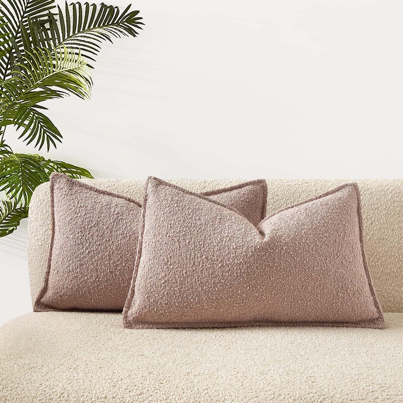 JUSPURBET Pink Boucle Lumbar Throw Pillow Covers 16x24 inch Set of 2 for Couch Bedroom Sofa Living Room Decorative Soft Thick Textured Cushion Covers with Hidden Zipper - Image 1
