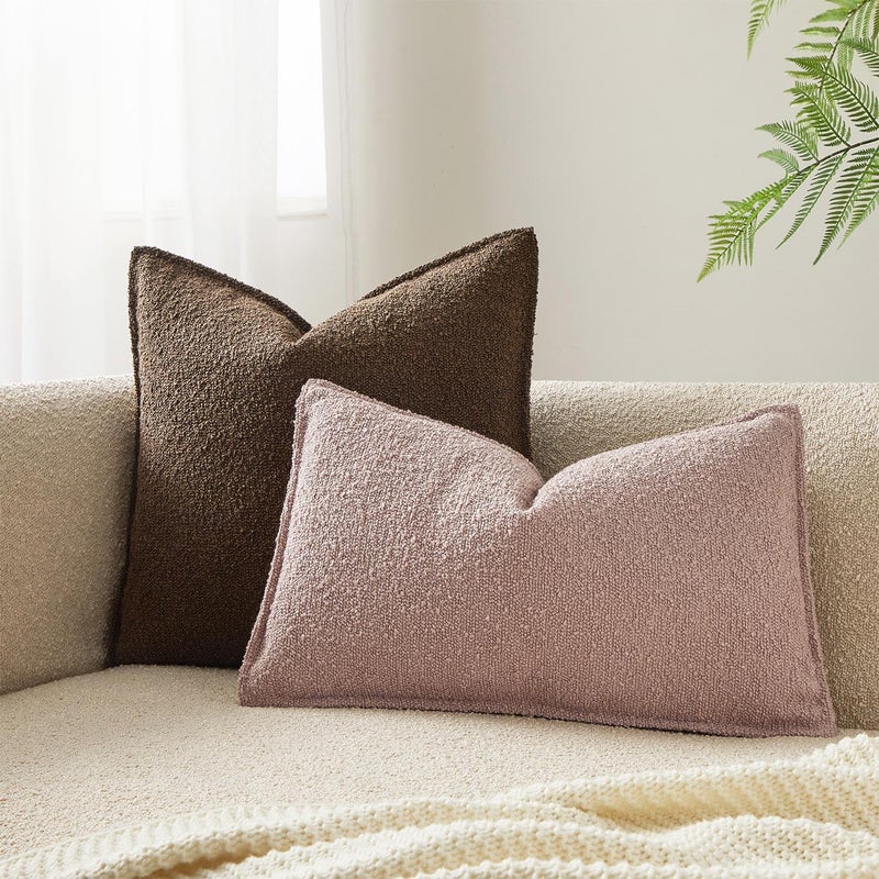 JUSPURBET Pink Boucle Lumbar Throw Pillow Covers 16x24 inch Set of 2 for Couch Bedroom Sofa Living Room Decorative Soft Thick Textured Cushion Covers with Hidden Zipper - Image 2