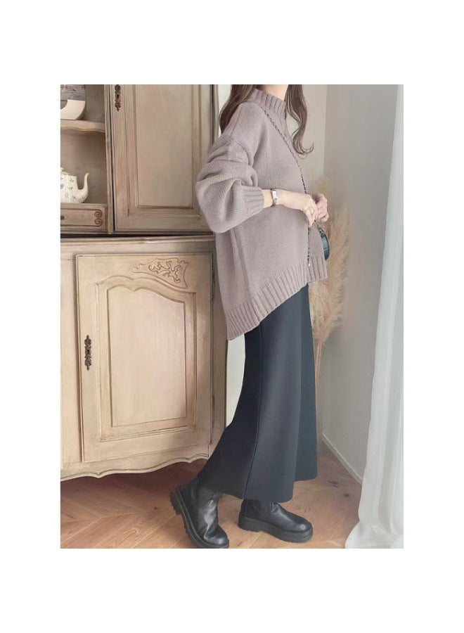 Off-white Women's High Neck Asymmetric Knit Sweater, Loose Slim Solid Back Slit Top