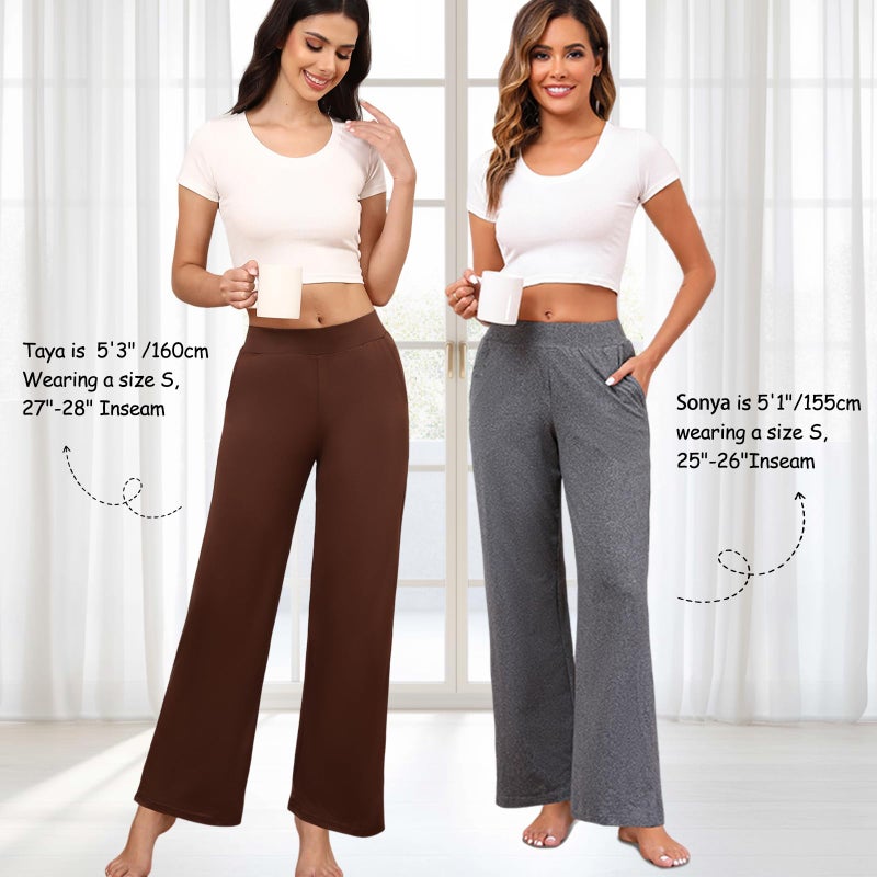 PNAEONG 3 Pack Women's Petite Sweatpants, Casual Wide Leg Pants Loose Fit Lounge Pants with Pocket, Black+Army Green+Dark Brown,L - Image 4