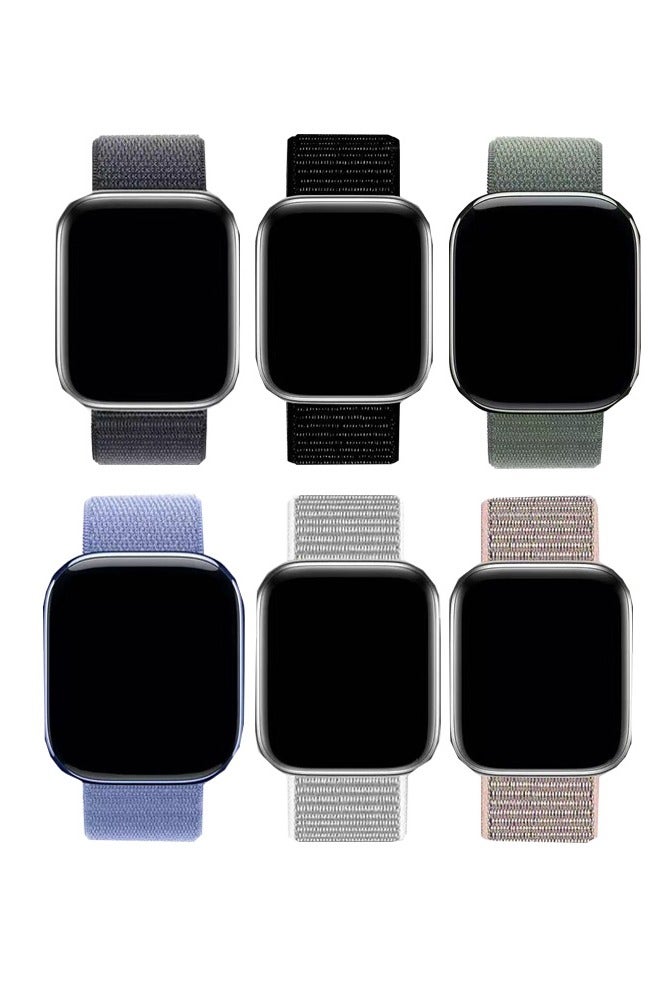 DKNG 6 PCS Nylon Replacement Wristband for Apple iWatch Series11 10 46mm, Compatible with iWatch Band 42mm/44mm/45mm/46mm/49mm for iWatch Ultra Series 10 9 8 SE 7 6 5 4 3 2 1 Dark Ink/Deep Black/Grass Green/Light Blue Purple/Seashell Color/Sand Pink - Image 1