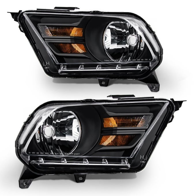 For 20102014 Ford Mustang Headlight Assembly Compatible With 2010 2011 2012 2013 2014 Mustang Clear Lens Black Housing Amber Reflector Headlamp Replacement Left And Right