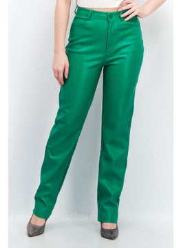 Women Regular Fit Plain Pants, Green
