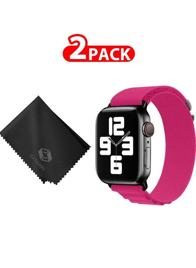 CATANES 2 Packs Of Apple Watch Band and Microfiber Cloth Alpine Loop Band 38mm 40mm 41mm Women Men Adjustable with Metal G-Hook Strap for iWatch Series 7/SE/6/5/4/3/2/1 Hot Pink - Image 1