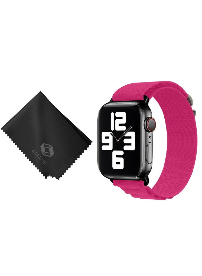 CATANES 2 Packs Of Apple Watch Band and Microfiber Cloth Alpine Loop Band 38mm 40mm 41mm Women Men Adjustable with Metal G-Hook Strap for iWatch Series 7/SE/6/5/4/3/2/1 Hot Pink - Image 2