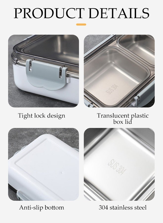 DUNISO Stainless Steel Leakproof Lunch Box 3 Compartment Anti Cross-flavor Partitioned Bento Box Portable Meal Prep Container Food Storage Box for School Office Camping Outdoor, Microwaveable Safe - Image 5
