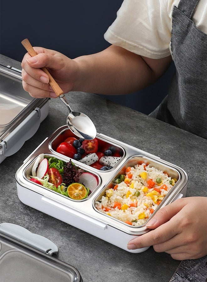 DUNISO Stainless Steel Leakproof Lunch Box 3 Compartment Anti Cross-flavor Partitioned Bento Box Portable Meal Prep Container Food Storage Box for School Office Camping Outdoor, Microwaveable Safe - Image 1