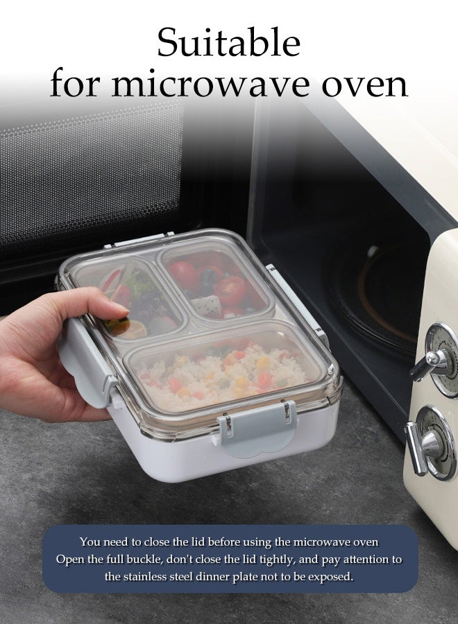 DUNISO Stainless Steel Leakproof Lunch Box 3 Compartment Anti Cross-flavor Partitioned Bento Box Portable Meal Prep Container Food Storage Box for School Office Camping Outdoor, Microwaveable Safe - Image 3