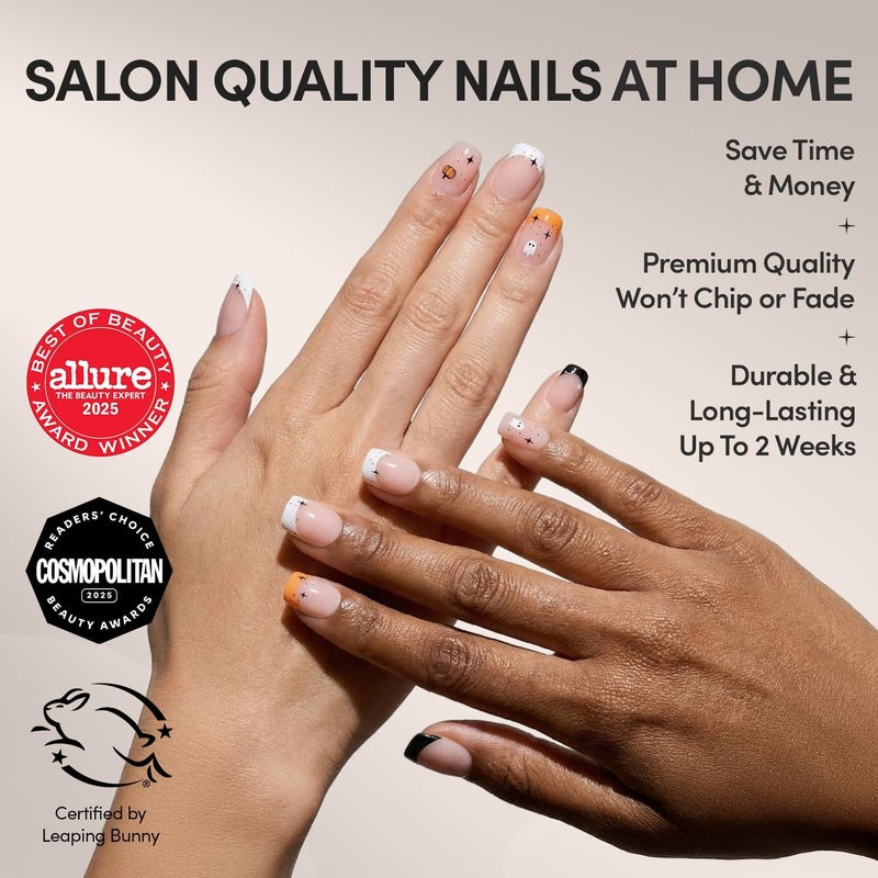 Glamnetic Temp fluctuation resistant crafted quality Press On Nails - Tiny Pumpkin | Short Squoval French Tip Fake Nails with Pumpkin Graphics & Glossy Finish, Salon Quality Halloween Nails | 15 Sizes - 30 Nail Kit with Glue Proper storage environment - Image 2