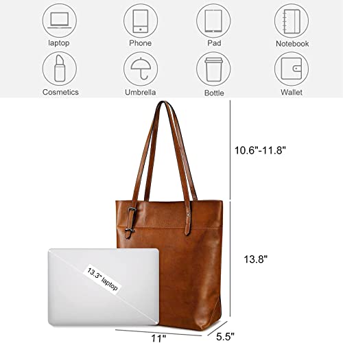S-ZONE Vintage Genuine Leather Tote Shoulder Bag Handbag Big Large Capacity 2.0 - Image 4