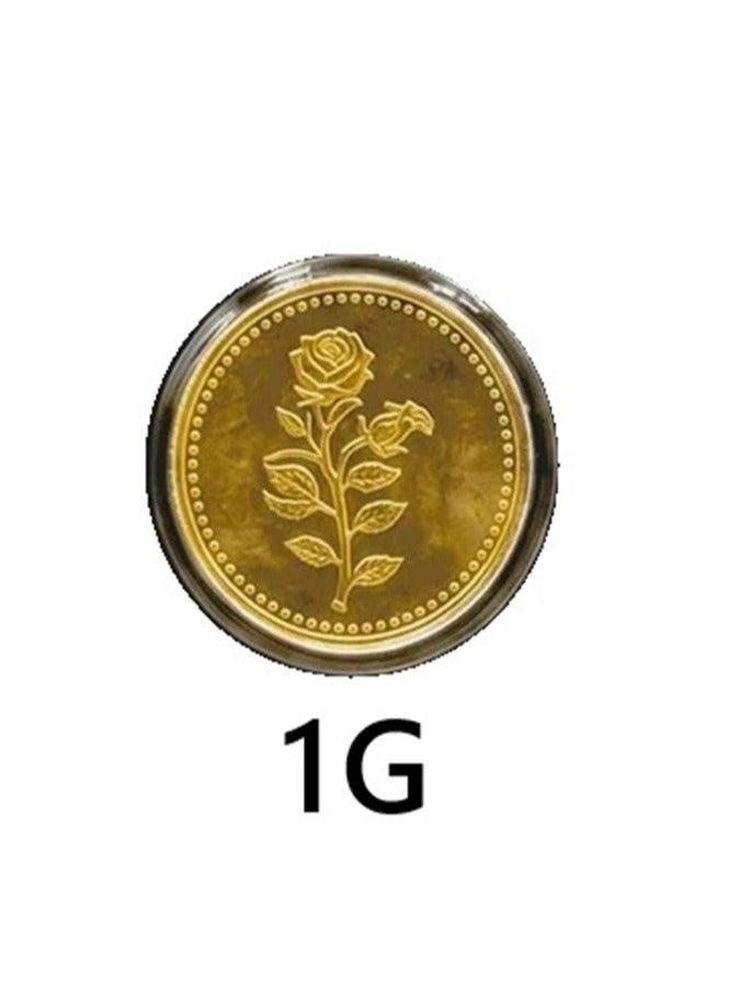 Pure 24-Karat Gold Coin, Rose Design, 1-Gram Weight