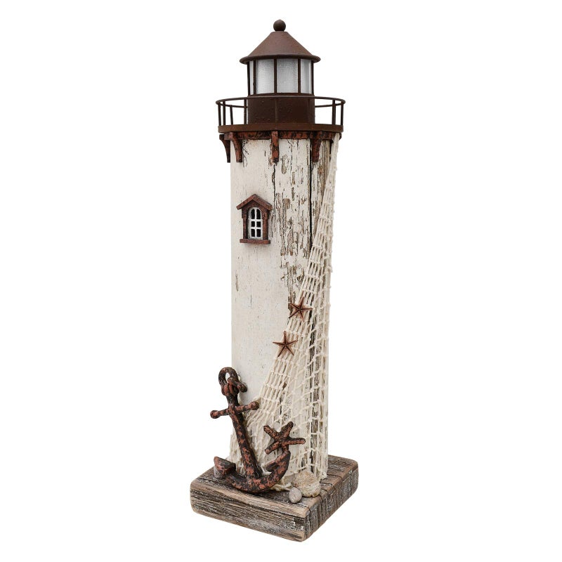 Wooden Lighthouse Decor with Light Decorative Nautical Lighthouse Nightlight Rustic Ocean Sea Beach Themed Lighthouse Decoration