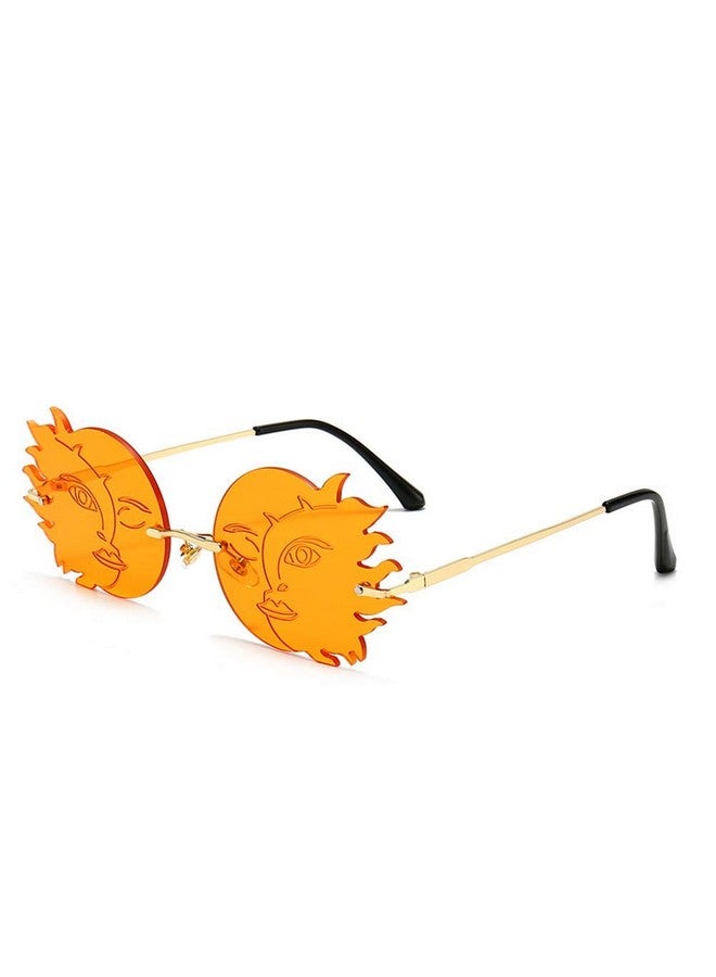 ENTHYI Rimless Round Sunglasses Women Fashion Personality Frameless Sunglasses Trendy Funny Polygonal Moon Smiley Ladies Eyeglasses (Orange) - Image 1