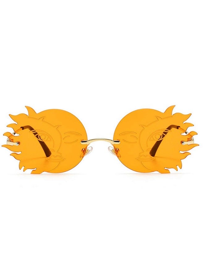 ENTHYI Rimless Round Sunglasses Women Fashion Personality Frameless Sunglasses Trendy Funny Polygonal Moon Smiley Ladies Eyeglasses (Orange) - Image 2