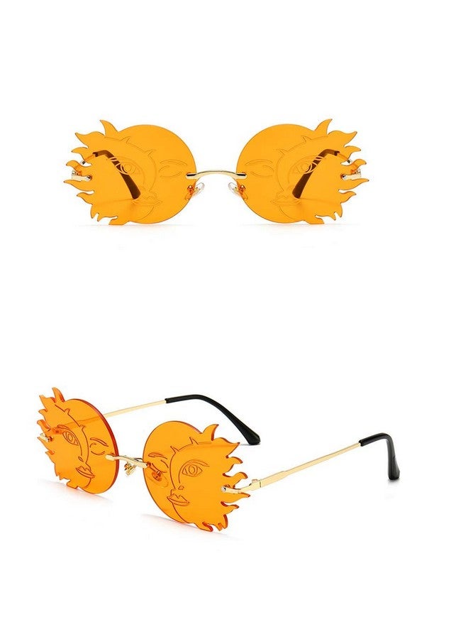 ENTHYI Rimless Round Sunglasses Women Fashion Personality Frameless Sunglasses Trendy Funny Polygonal Moon Smiley Ladies Eyeglasses (Orange) - Image 3