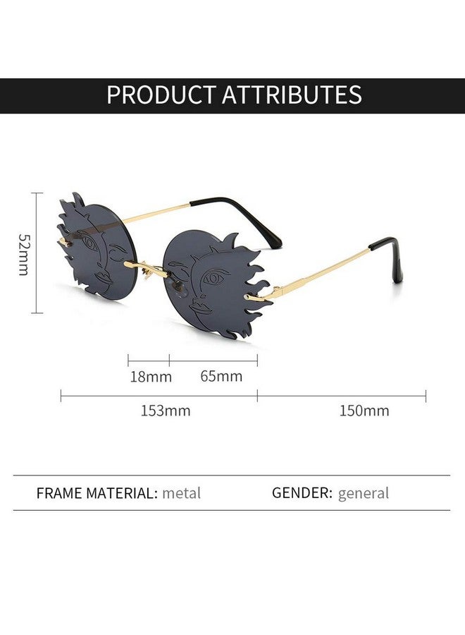 ENTHYI Rimless Round Sunglasses Women Fashion Personality Frameless Sunglasses Trendy Funny Polygonal Moon Smiley Ladies Eyeglasses (Orange) - Image 4