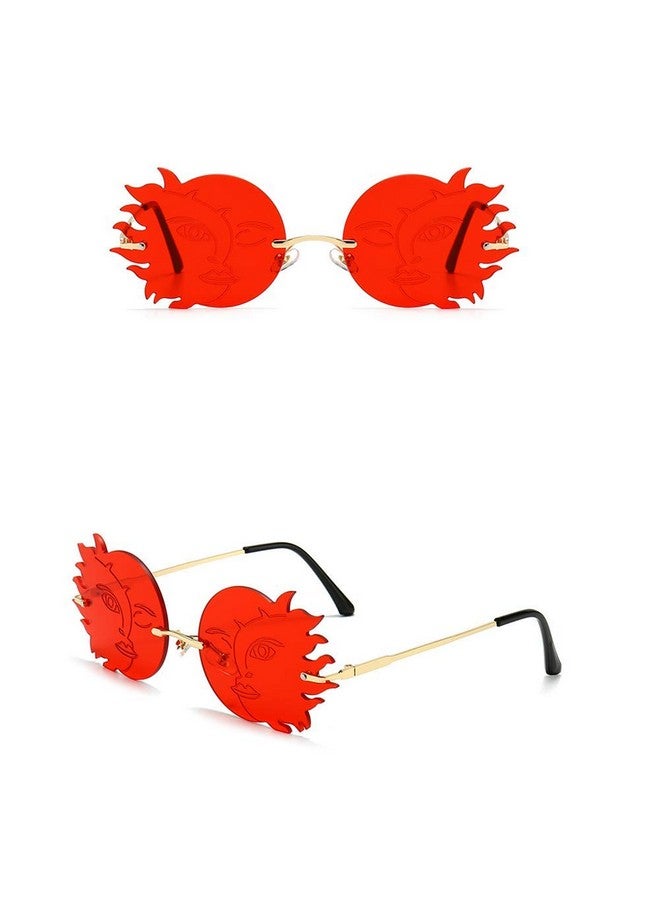 ENTHYI Rimless Round Sunglasses Women Fashion Personality Frameless Sunglasses Trendy Funny Polygonal Moon Smiley Ladies Eyeglasses (Orange) - Image 5