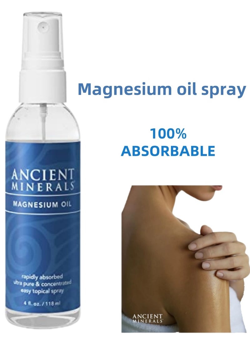 Ancient Minerals Magnesium Oil Spray - 4fl oz High-Concentration Topical Spray, Genuine Zechstein Magnesium Chloride for Skin Absorption​ - Image 1