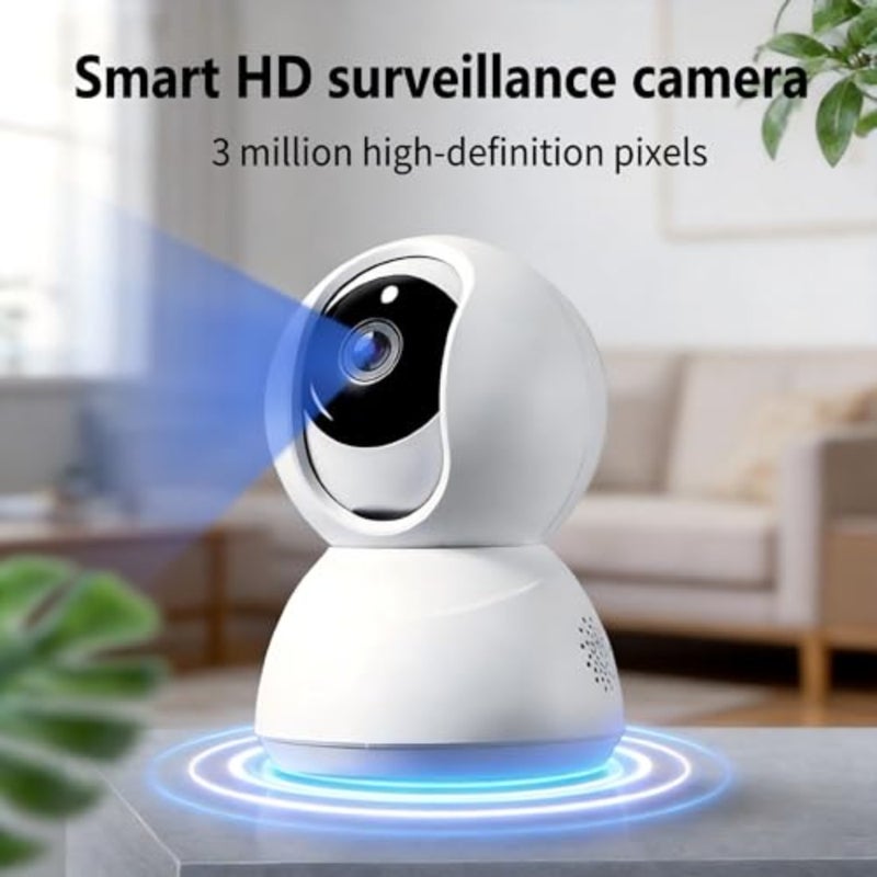 كاميرا مراقبة داخلية لمراقبة المنزل، هيكل معدني وبلاستيك، لون أسود، دقة 2K 3MP مع 360 عموم/إمالة، رؤية ليلية، صوت ثنائي الاتجاه، تخزين سحابي وبطاقة SD - Image 2
