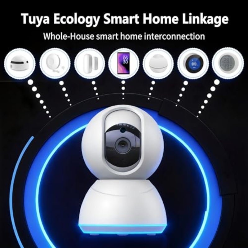 كاميرا مراقبة داخلية لمراقبة المنزل، هيكل معدني وبلاستيك، لون أسود، دقة 2K 3MP مع 360 عموم/إمالة، رؤية ليلية، صوت ثنائي الاتجاه، تخزين سحابي وبطاقة SD - Image 5