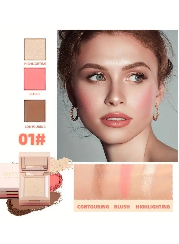 QiBest 3 في 1 مجموعة مكياج الوجه، باليت كونتور، بلشر، هايلايتر، متعددة الاستخدامات، ألوان لإنشاء مظهر مكياج فريد - Image 1