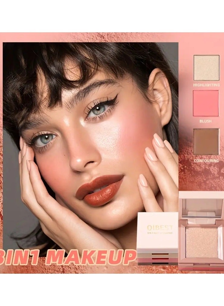 QiBest 3 في 1 مجموعة مكياج الوجه، باليت كونتور، بلشر، هايلايتر، متعددة الاستخدامات، ألوان لإنشاء مظهر مكياج فريد - Image 2