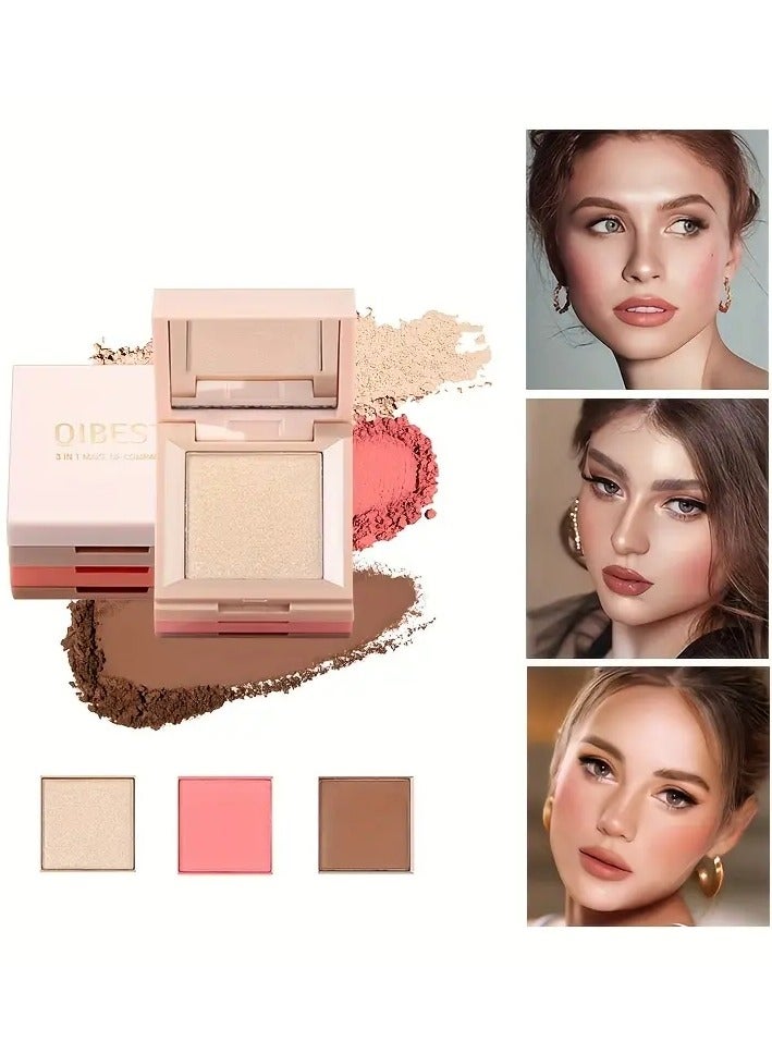QiBest 3 في 1 مجموعة مكياج الوجه، باليت كونتور، بلشر، هايلايتر، متعددة الاستخدامات، ألوان لإنشاء مظهر مكياج فريد - Image 4