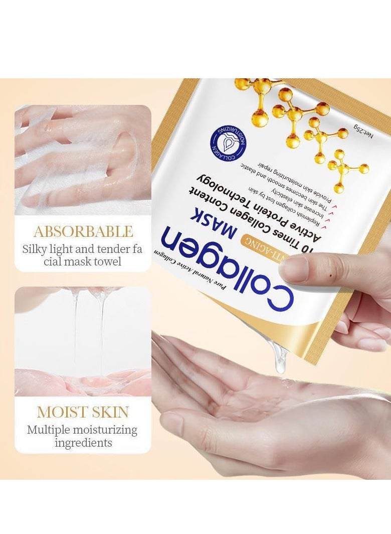 SADOER 10pcs Collagen Anti Aging Essence Mask 25g Active Protein Technology Face Sheet Mask with 10 Times Collagen Content Hydrating Firming Brightening for Women and Men - Image 2