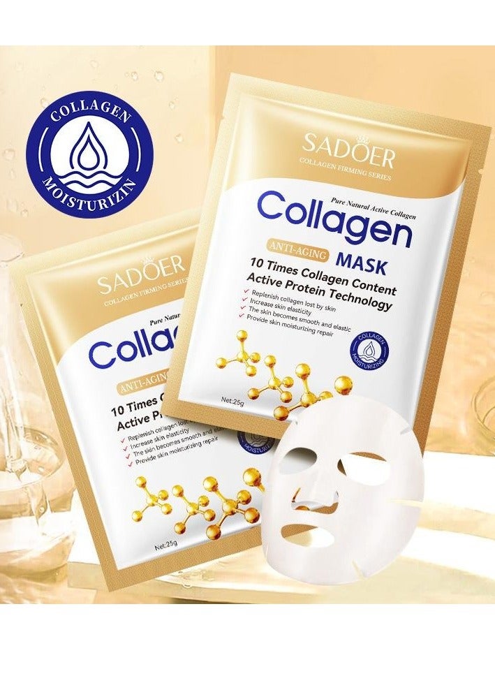SADOER 10pcs Collagen Anti Aging Essence Mask 25g Active Protein Technology Face Sheet Mask with 10 Times Collagen Content Hydrating Firming Brightening for Women and Men - Image 4