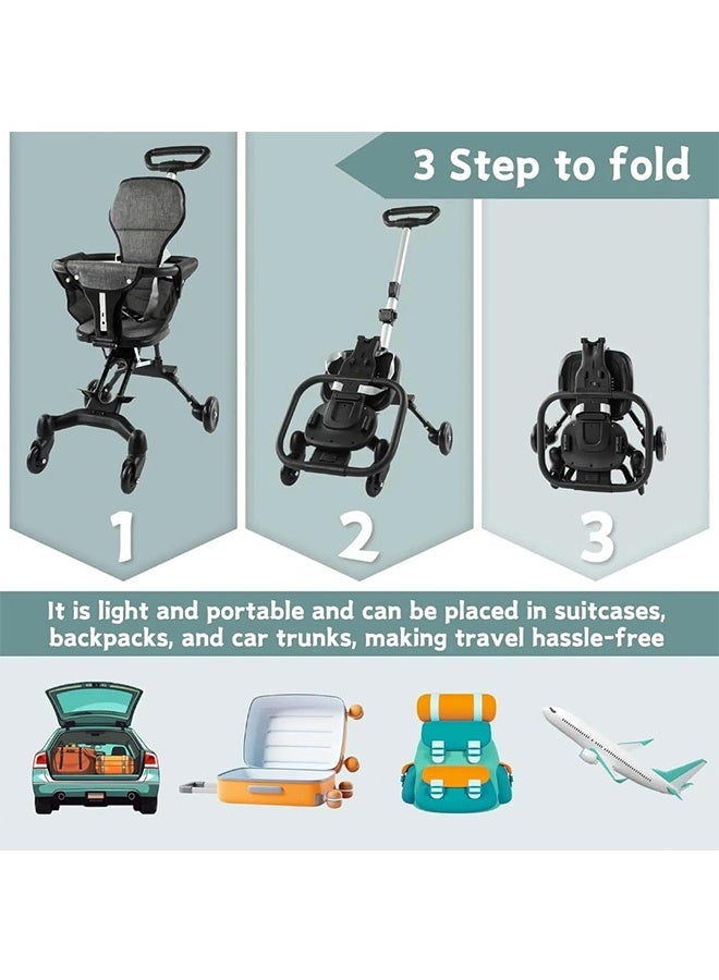 JCB CHIC 2-in-1 Lightweight Foldable Baby Stroller，Portable Travel Stroller for Airplane with Mini Umbrella,Lightweight and Compact Stroller with 360° Two-Way Rotational Seat，Toddler Coast Rider Stroller with One Hand Easy Fold - Image 4