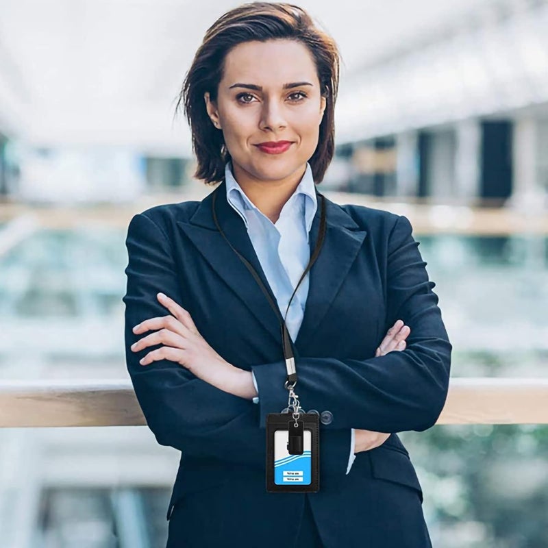 Excefore Office Badge Holder, Vertical Pu Leather Id Badge Card Holder With 1 Clear Id Window, With Detachable Neck Lanyard Strap, Retractable Badge Reel Id Card Holders Set And Pen Case - Image 5