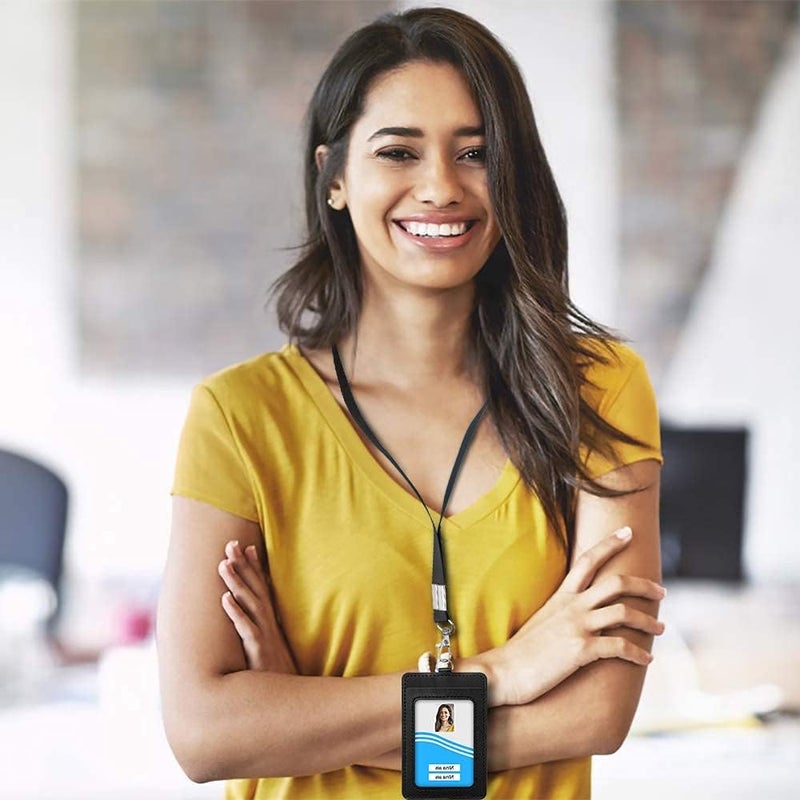 Excefore Office Badge Holder, Vertical Pu Leather Id Badge Card Holder With 1 Clear Id Window, With Detachable Neck Lanyard Strap, Retractable Badge Reel Id Card Holders Set And Pen Case - Image 4