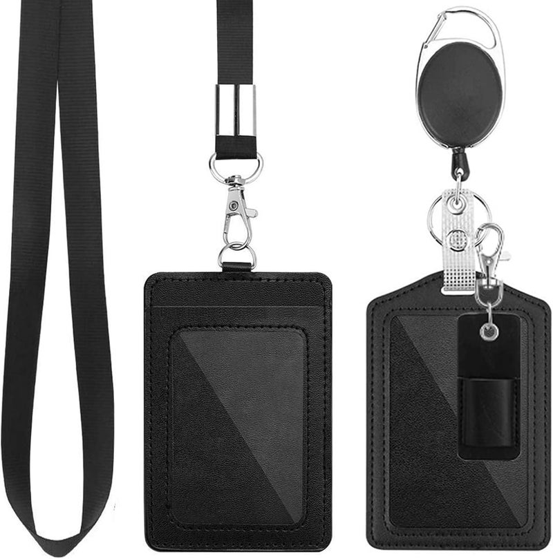 Excefore Office Badge Holder, Vertical Pu Leather Id Badge Card Holder With 1 Clear Id Window, With Detachable Neck Lanyard Strap, Retractable Badge Reel Id Card Holders Set And Pen Case - Image 1