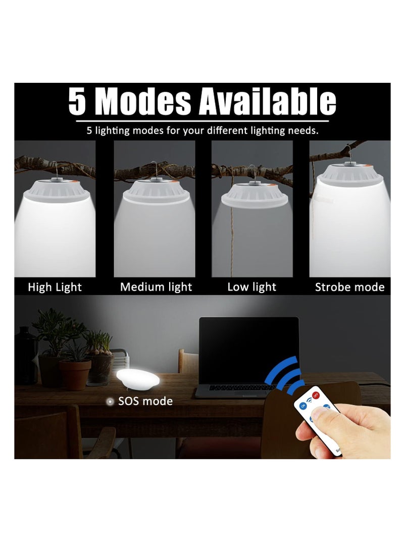 LED Solar Camping Lantern Portable Waterproof Solar USB Rechargeable with Remote Control Power Bank Flashlight Survival Kits for Indoor Outdoor Home Emergency Light Power Outages Hiking - Image 2