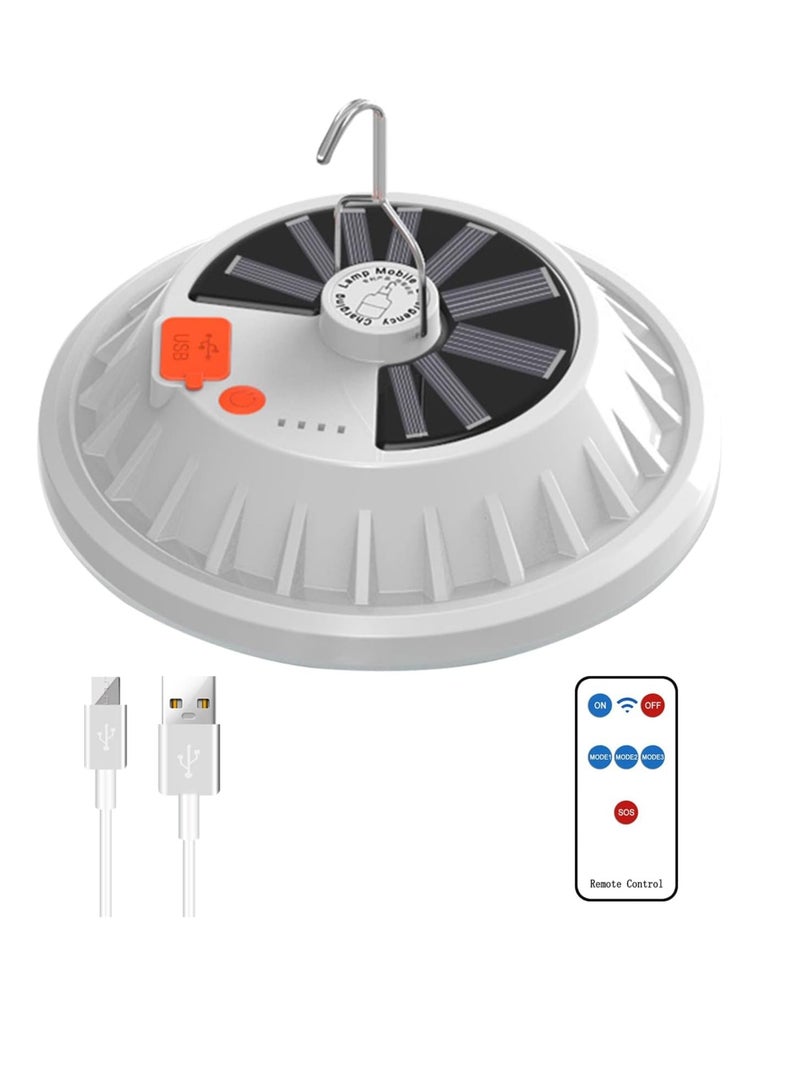 LED Solar Camping Lantern Portable Waterproof Solar USB Rechargeable with Remote Control Power Bank Flashlight Survival Kits for Indoor Outdoor Home Emergency Light Power Outages Hiking - Image 1